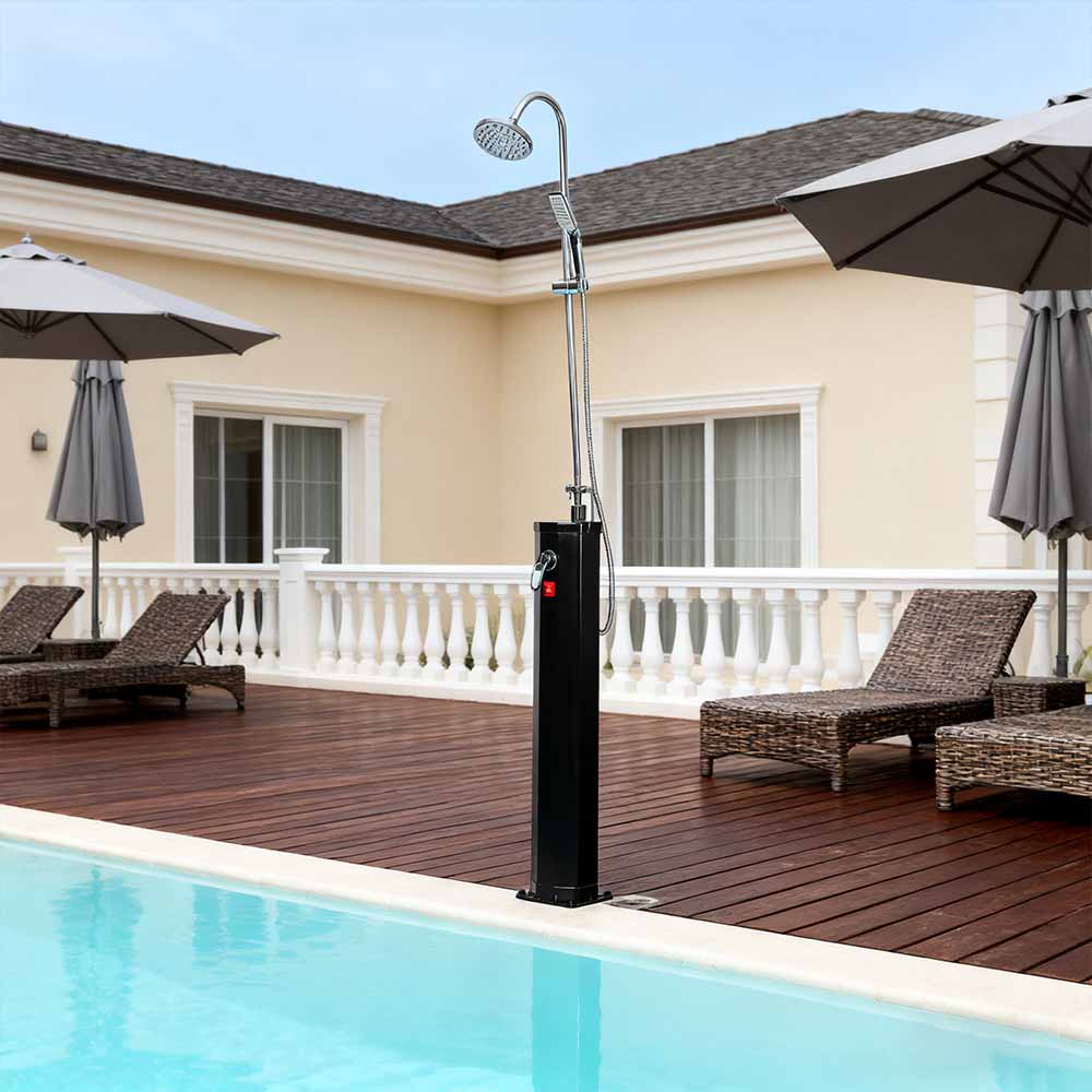 LY18L09-B Doccia solare in PVC a bordo piscina da 18 litri con soffione mobile in acciaio inossidabile